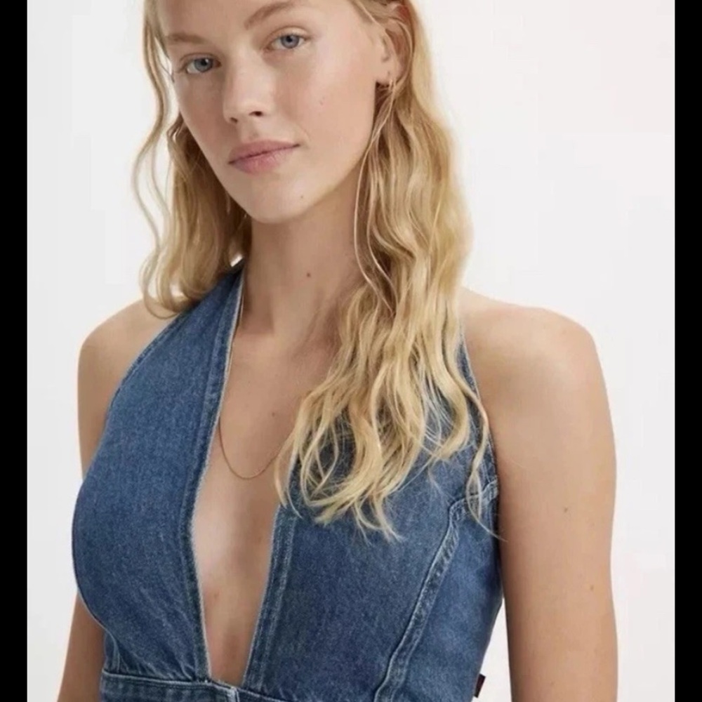 Levi's DAISY Denim JEAN Cowgirl Crop Top HALTER Stretch S110786 SIZE Large NWT - Picture 8 of 13